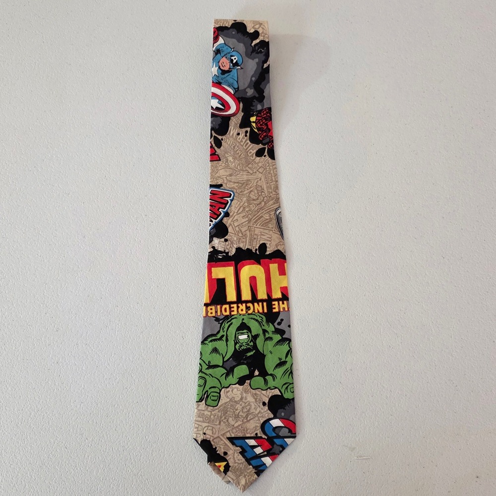 Marvel Comics Necktie Mens Multicolor Avengers Hulk Captain America Spiderman